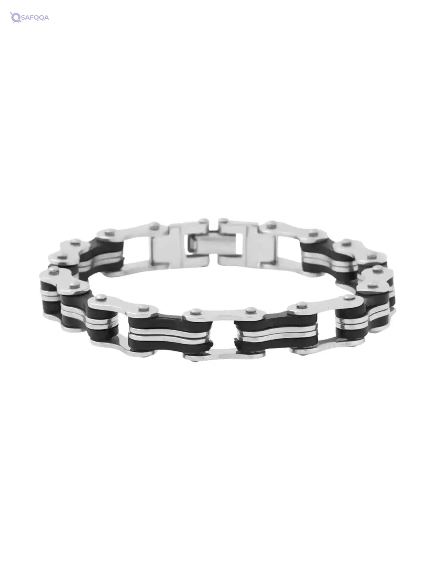YELLOW CHIMES Bicycle Chain Style Mark Highly Durable Silver-Black Bracelet for Men and Boys - Safqqa