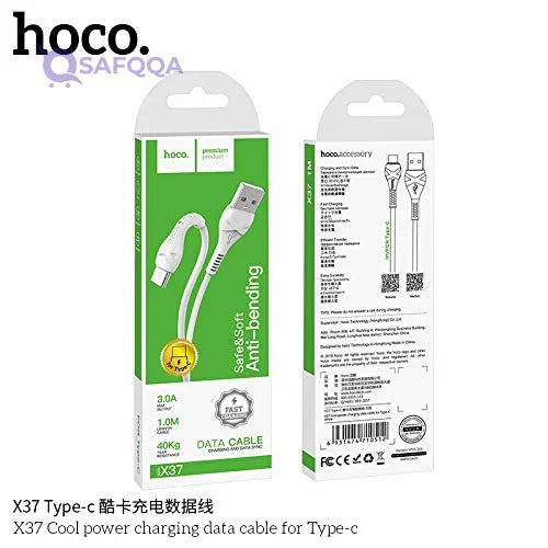 Hoco X37 - Cool Power Charging And Data Transmittion Cable Type-C Plug For Samsung Huawei Xiaomi Oppo - Safqqa