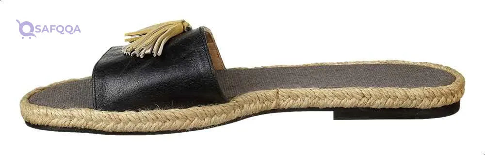 U By Misura Leather Braided Midsole Tassel-Detail Round-Toe Slide Slippers for Women - Black - 37 EU - Safqqa Egypt