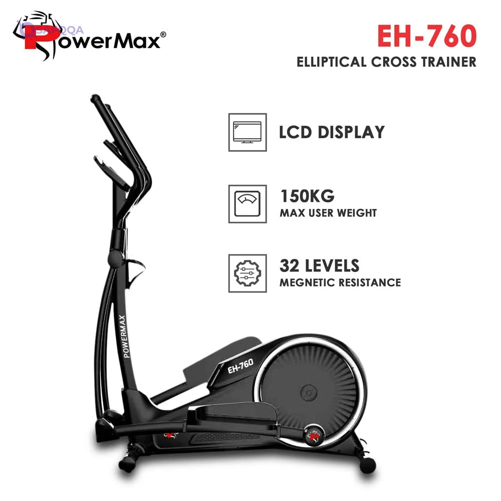 PowerMax Fitness EH-760 Elliptical Cross Trainer with Water Bottle Cage - Safqqa