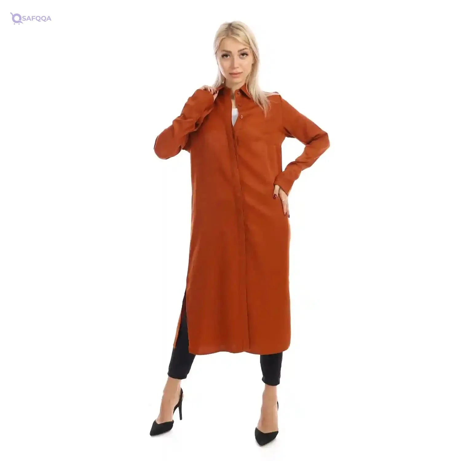 Jamila Women long sleeves soft satin buttoned shirt dress - Safqqa Egypt