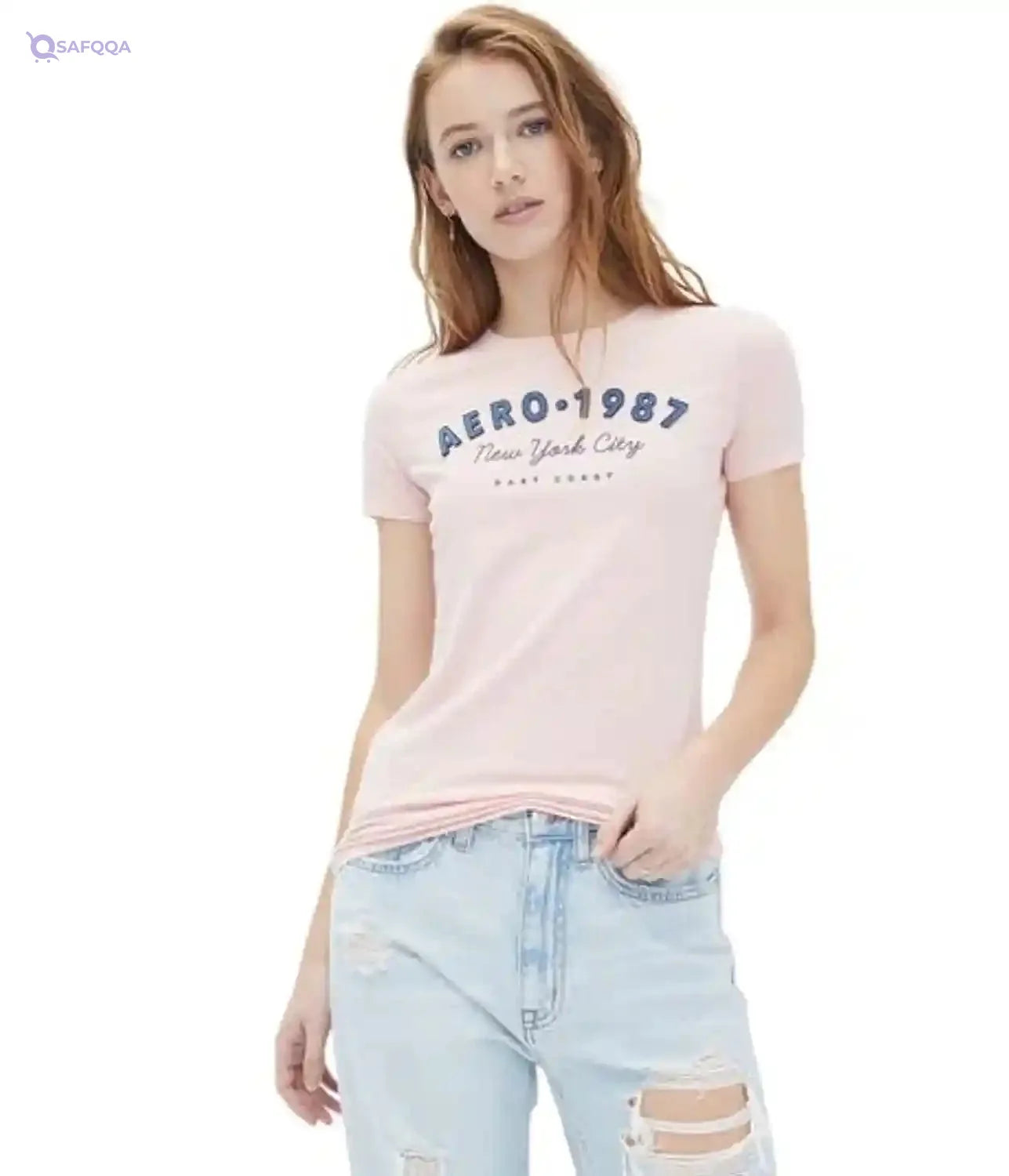 Aeropostale Aero 1987 Arch Appliqué Graphic Tee, LIGHT PINK - Safqqa Egypt