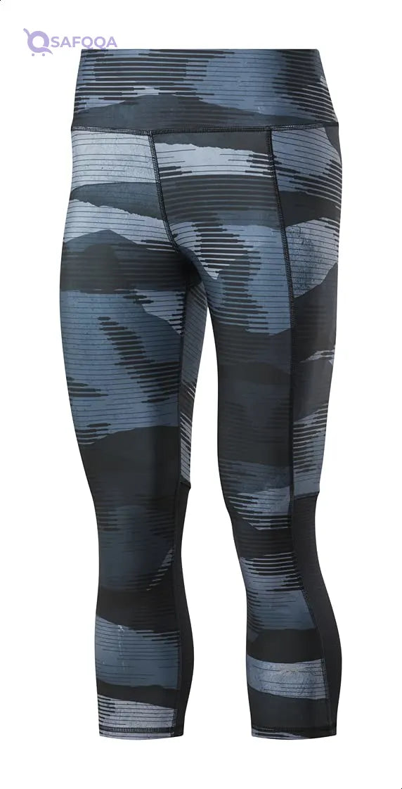Reebok Patterned High-Waist Front Logo 3/4 Sport Tights for Women - Safqqa