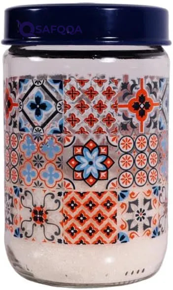 Herevin Mosaic Print Decorated Jar Set 3-Pieces, 425, 660 and 1000 ml Capacity, Blue - Safqqa