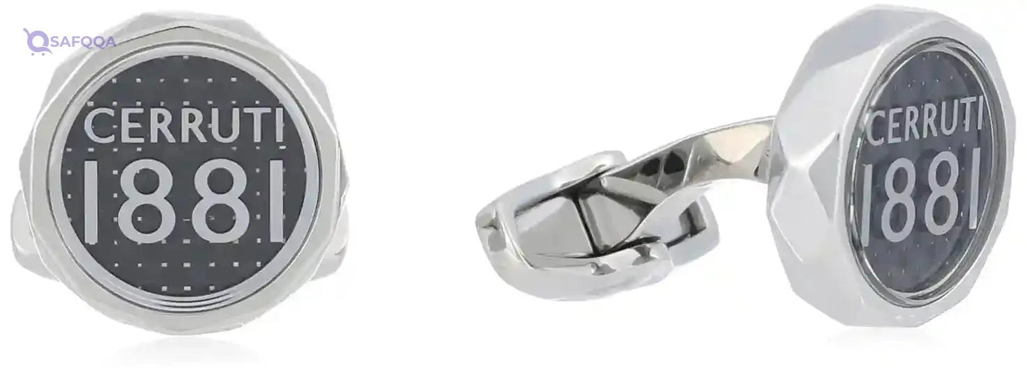 Cerruti 1881 Front Embossed Logo Stainless Steel Cufflinks for Men - Safqqa