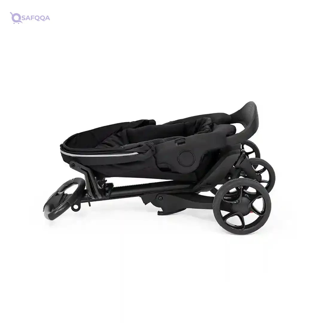 Stokke Luxury Baby Stroller - Adjustable for Both Baby & Parents’ Comfort - Padding, Harness & Reflective Zipper for Added Safety - Folds in One Step - Black - Safqqa