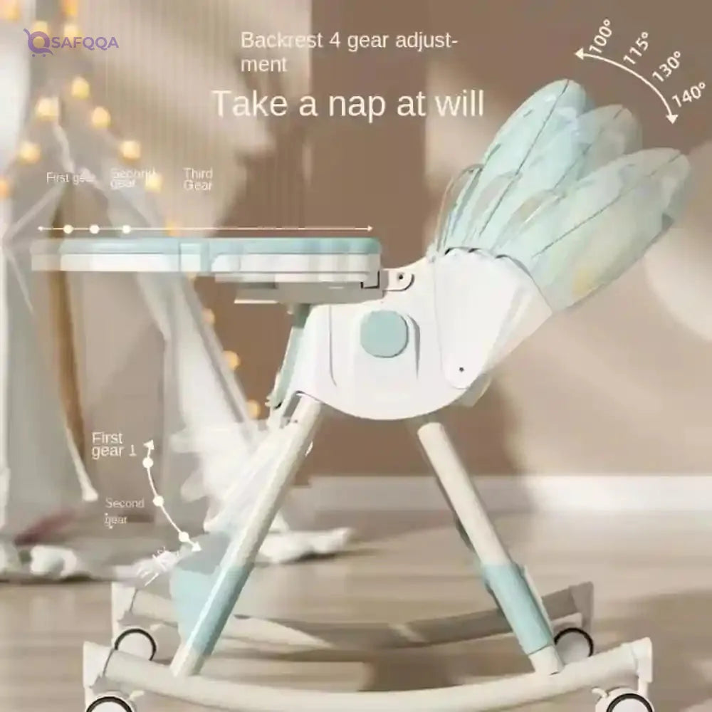 Generic Highchairs 6 Position Foldable Baby High Chair Feeding Chair Newborn Feeding Chair Removable Adjustable Double Meal Tray Reclining Baby Chair with Universal Wheels 8131 Colors (multicolor) - Safqqa