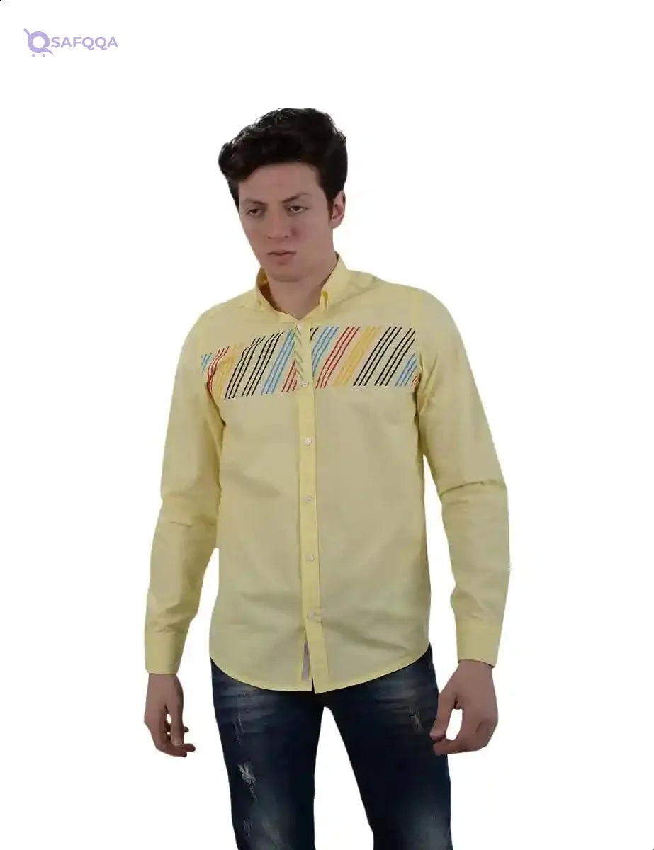 White Rabbit Men's Long Sleeve Shirt with Front Stripe Print - Size L - Safqqa Egypt