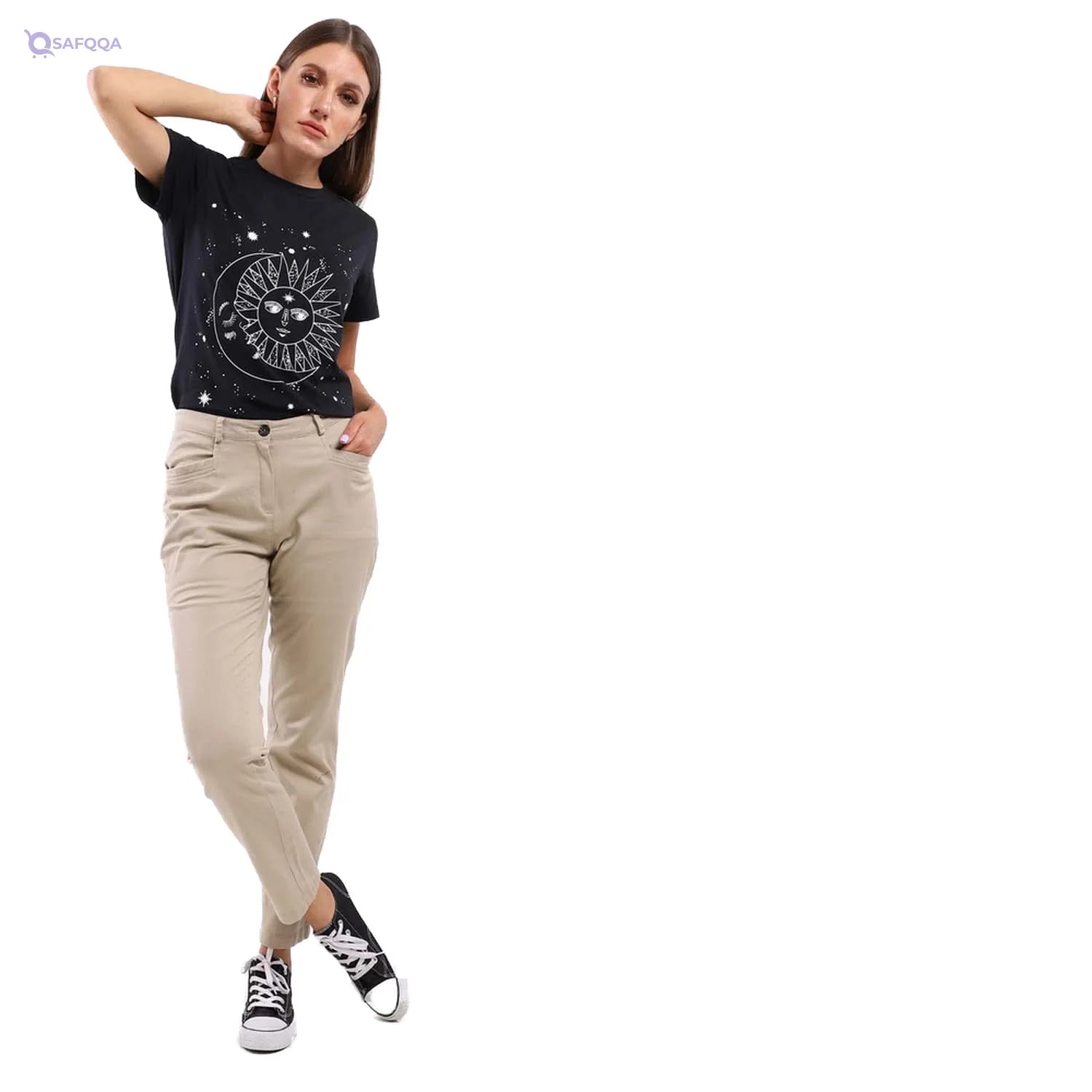 ESLA Printed T-Shirt For Women,Classic round-neck for timeless style. - Safqqa