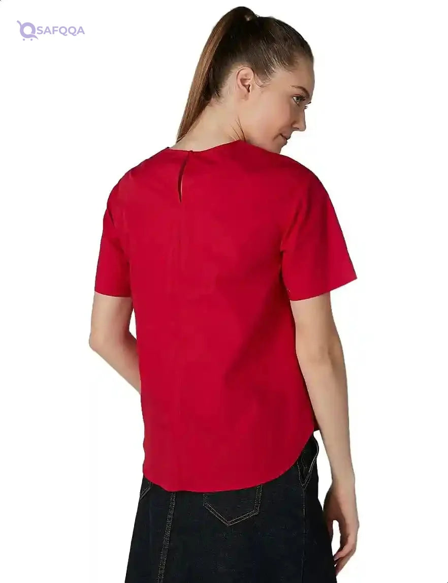 Splash Stars Print Round Neck Short SLeeves Blouse For Women - Safqqa Egypt