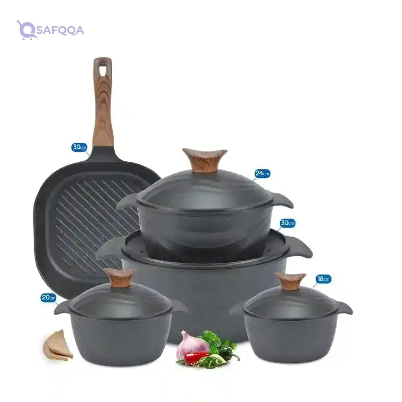Granite Healthy Kitchen Cookware Set 9 qs with Grill - Safqqa