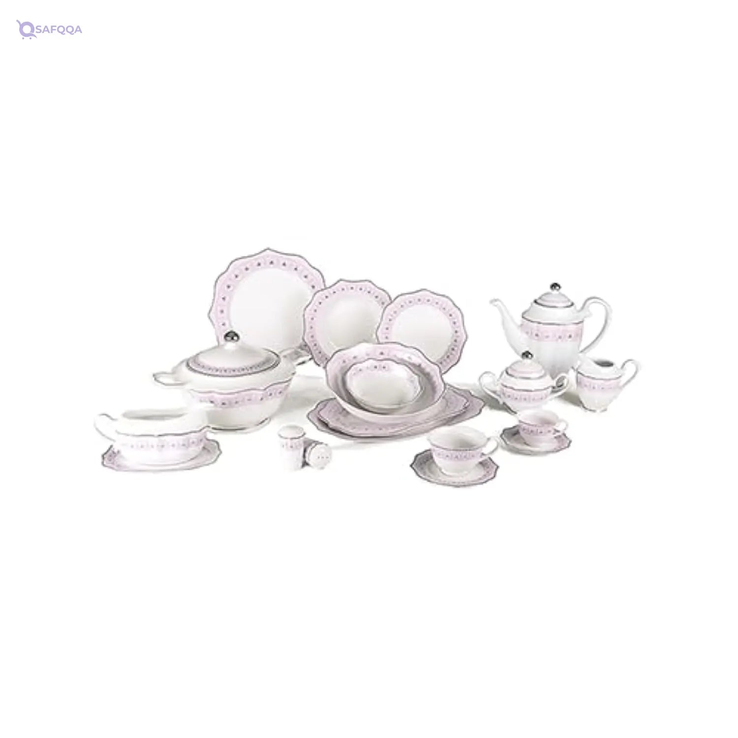 Lotus Porcelain Dinner Set, 62 pieces ,Made from high-quality porcelain for durability and elegance - Safqqa