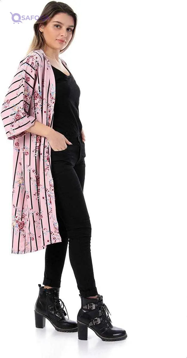 Jamila Women Cotton Floral Patterned Knee Length Kimono - Safqqa Egypt