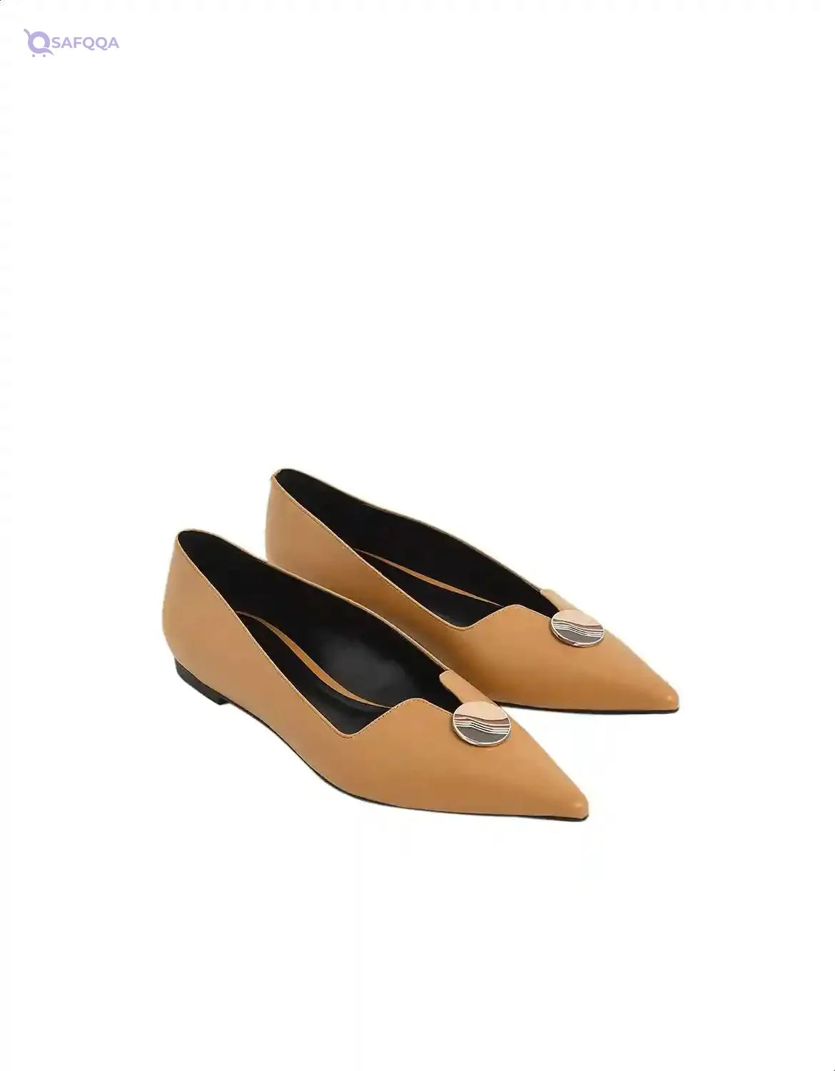 CHARLES & KEITH Women’s Pointed Toe Faux Leather Ballerinas with Front Button Detail - Safqqa Egypt