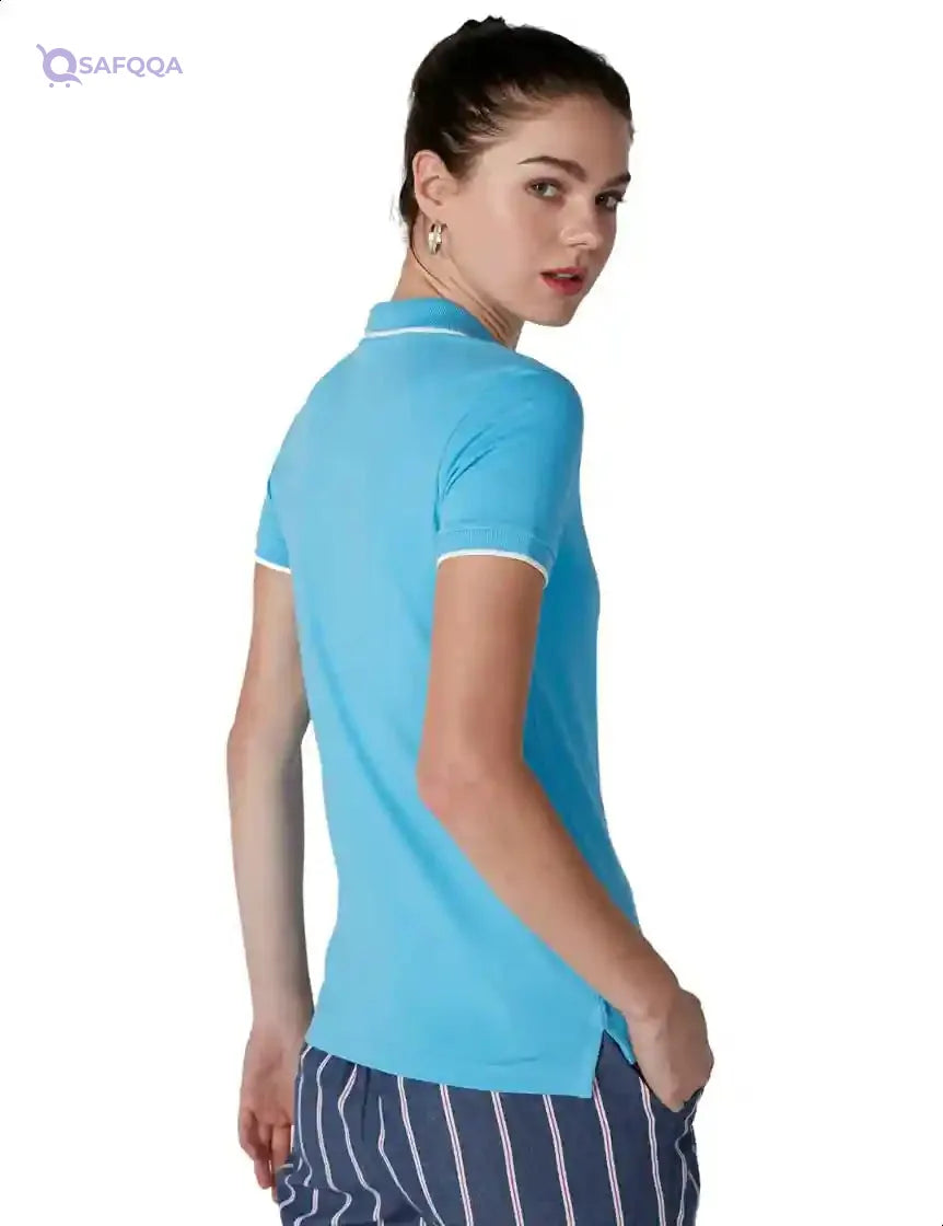 Splash Basic Contrast Trim Short Sleeves Polo Shirt for women - Safqqa Egypt