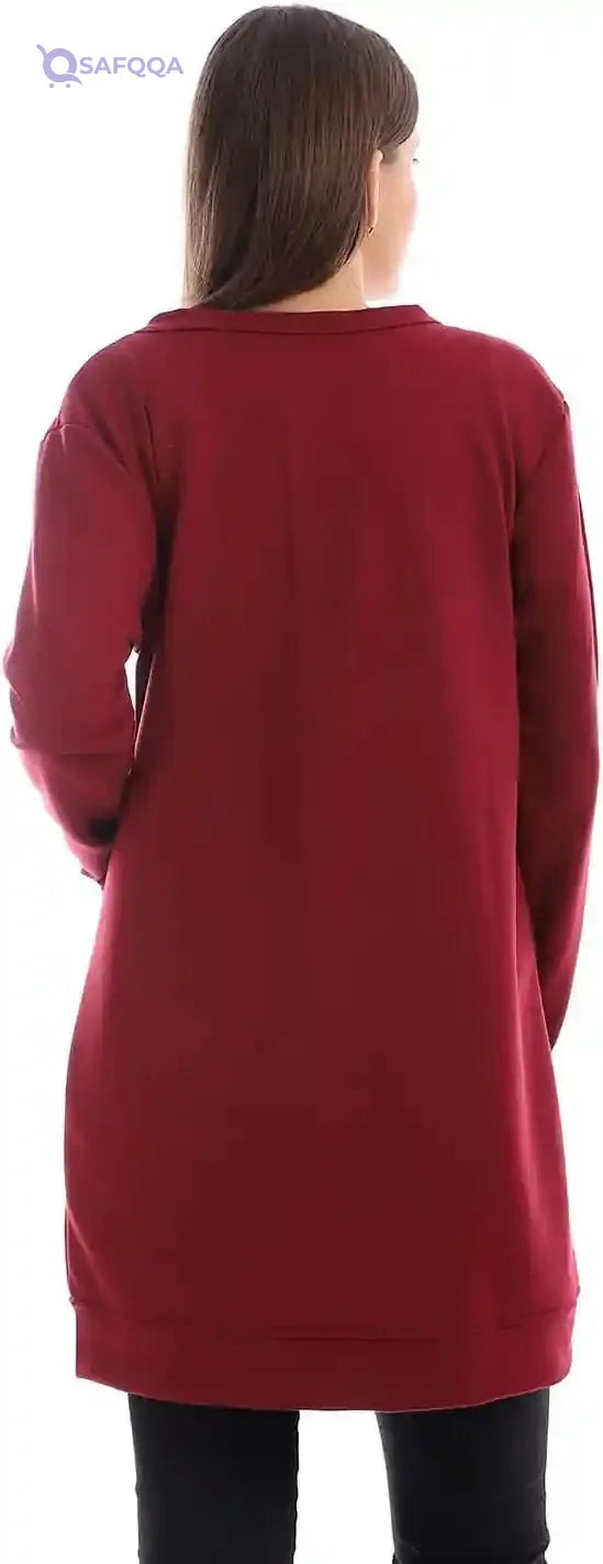JAMILA Women long sleeves soft cardigan with buttons long length SWEATER - Safqqa