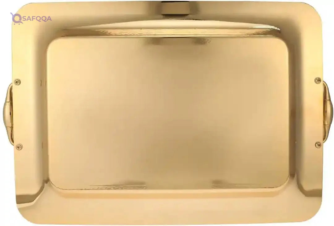 Almarjan Stainless Steel Serving Tray Gold -54.8L x 7.6W x 36.4H centimeters-Open Box - Safqqa