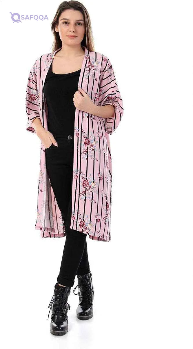 Jamila Women Cotton Floral Patterned Knee Length Kimono - Safqqa Egypt