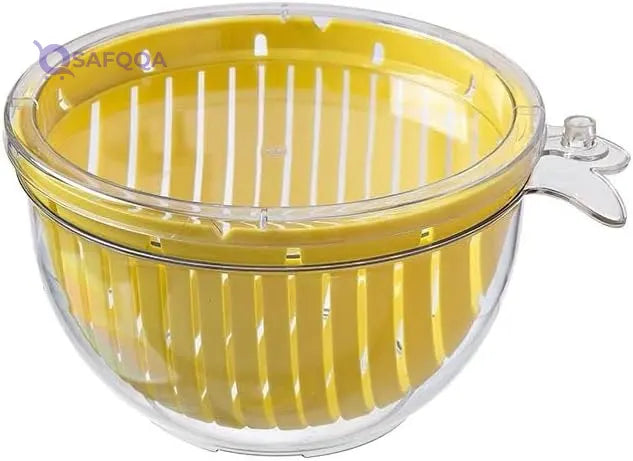 2-Piece Acrylic Plastic Refrigerator Storage Box for Washing and Drying Vegetables and Fruits with Transparent Lid - Yellow - Safqqa