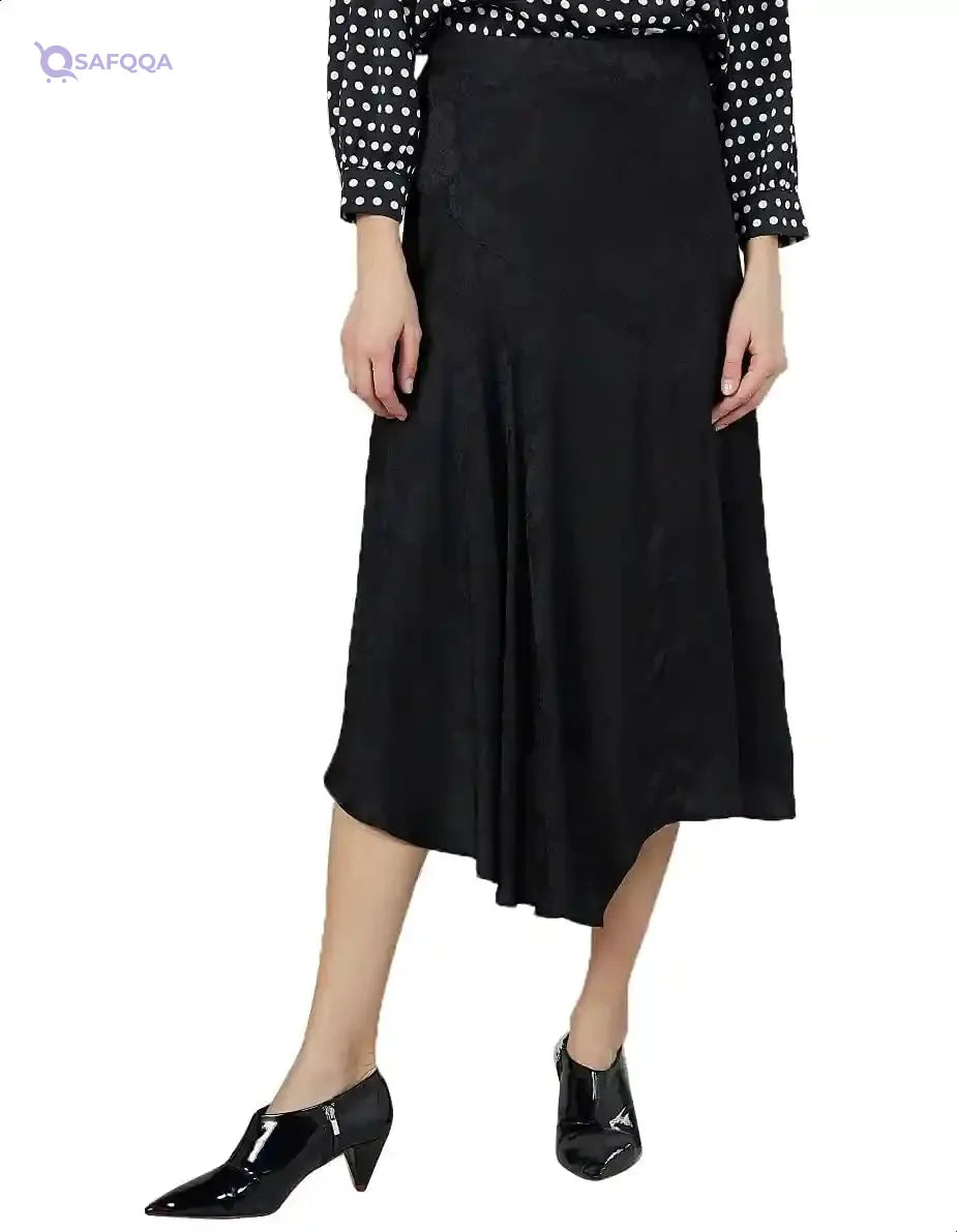 Textured Midi Asymmertic Formal Skirt with Zip Closure - Safqqa Egypt