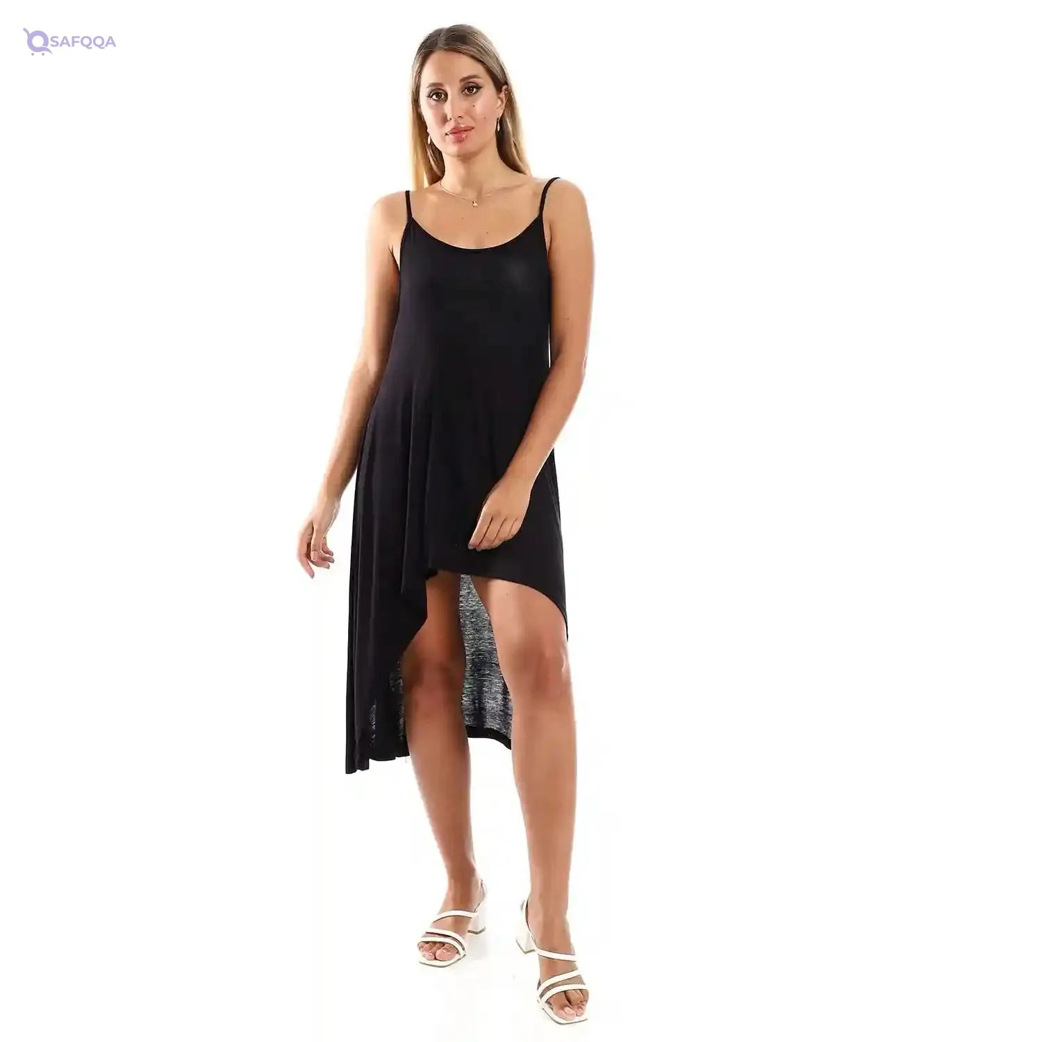 JAMILA Women Spaghetti Sleeves Wide Round Collar Dress - Safqqa