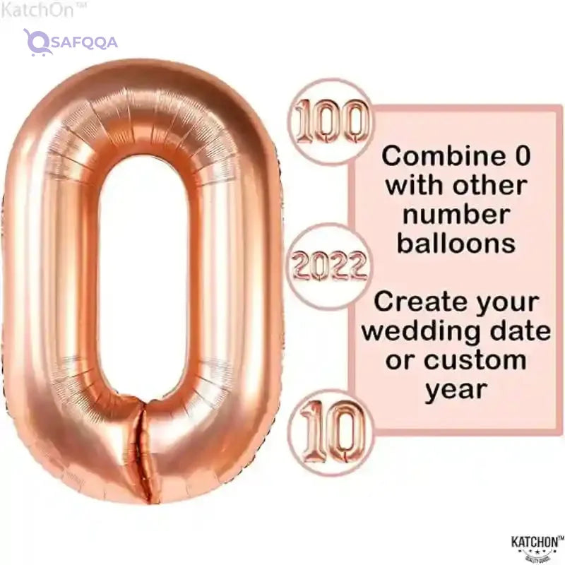 Foil Large Number Zero Shaped Balloon Can Fills With Air Or Helium High Quality Materials Specially Made For Birthday Party Decoration 82x72 Cm - Rose Gold - Safqqa