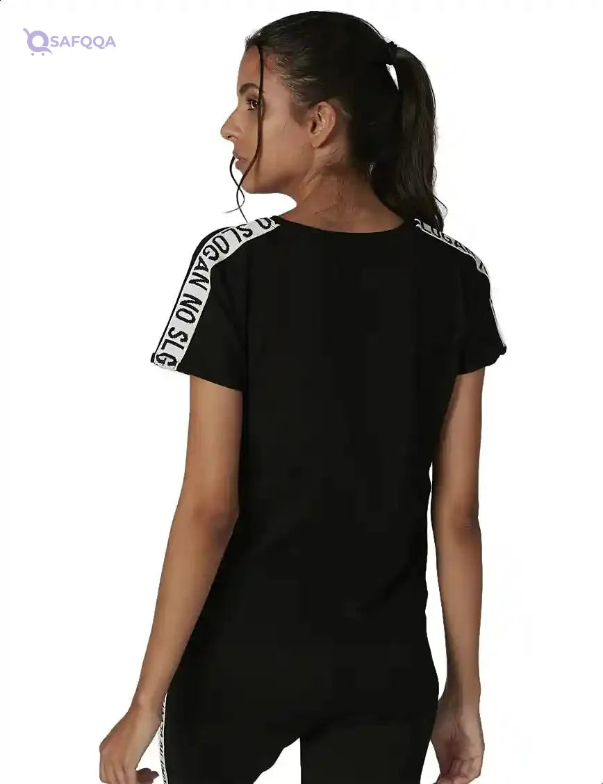 2Xtremz Plain Contrast Panel Short Sleeves Round Neck T-shirt for Women - Safqqa Egypt