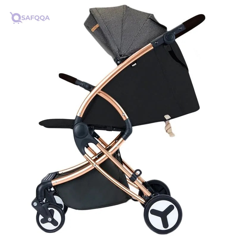 TEKNUM Feather Lite Traveller A1 Lightweight Stroller Air TravelFive Point Safety Harness Removable Cannopy 360 Degree Swivel Wheels  One Touch Brake Newborn Baby 0 -4Years -Black - Safqqa