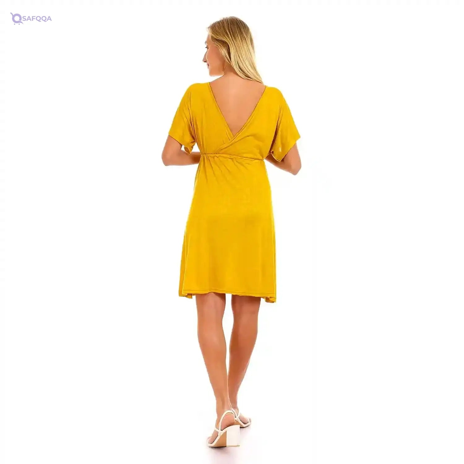 JAMILA Women Deep V neck Dress With Waist Drawstring DRESS - Safqqa Egypt