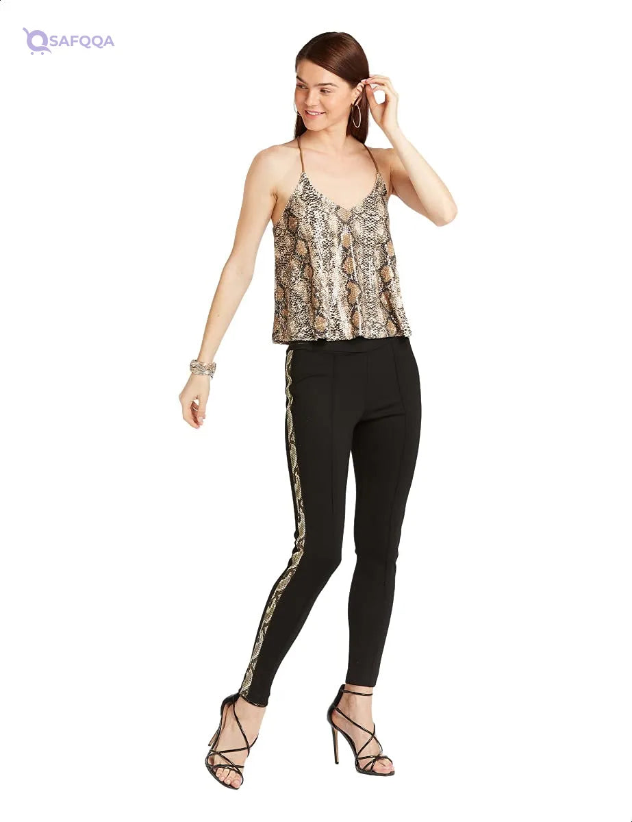 2Xtremz Snake-Pattern V-Neck Spaghetti Straps Sequin Embellished Blouse For Women - Safqqa