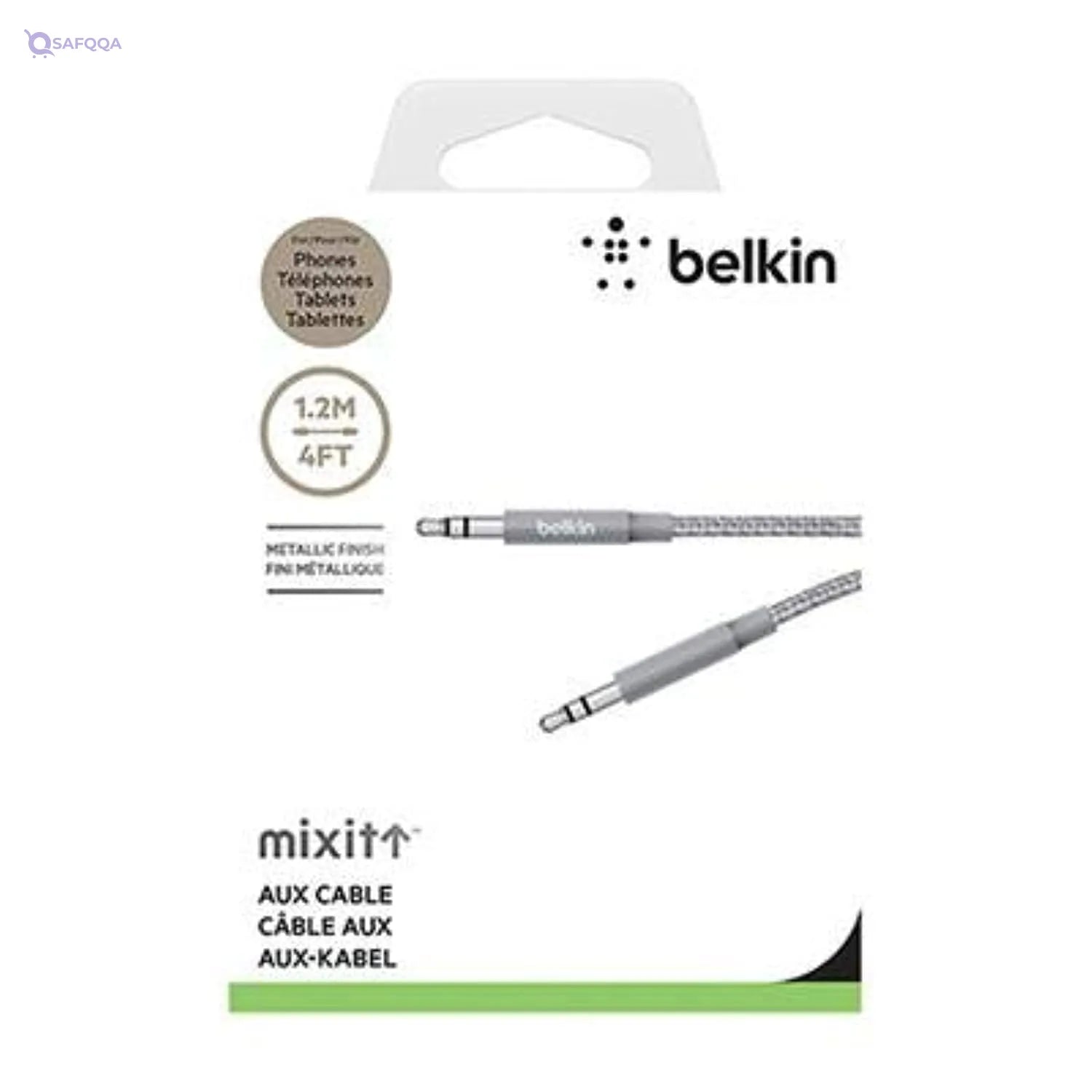 Belkin Mixit Metallic Aux Audio Cable 4 Ft / 1.2 Meters - 3.5Mm Braided Tangle Free Auxiliary Cable With Aluminuim Connectors, Durable And Sleek Audio Link - Grey - Safqqa