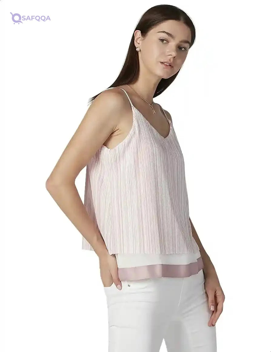 Striped Spaghetti Strap Blouse for Women - Pink, S - Safqqa Egypt
