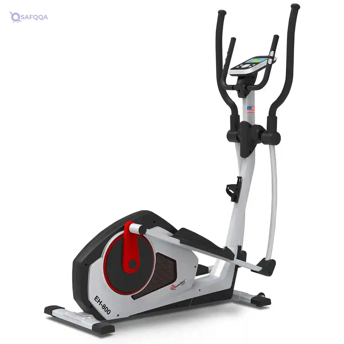 PowerMax Fitness® EH-800 Elliptical Cross Trainer Home Gym Workout Machine Magnetic Brake System, Max User Weight 120kg, LCD Display, Pulse Sensor, Antislip Pedal & Magnetic Resistance Silver - Safqqa
