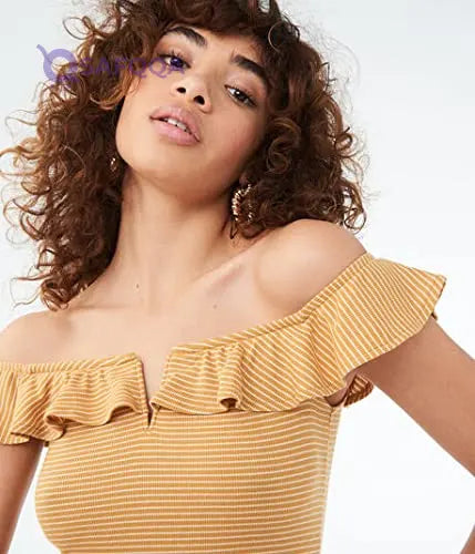 Aeropostale womens Striped Off-The-Shoulder V-Wire Fit & Flare Dress For Women,Perfect for casual events, brunches, and summer occasions. - Safqqa