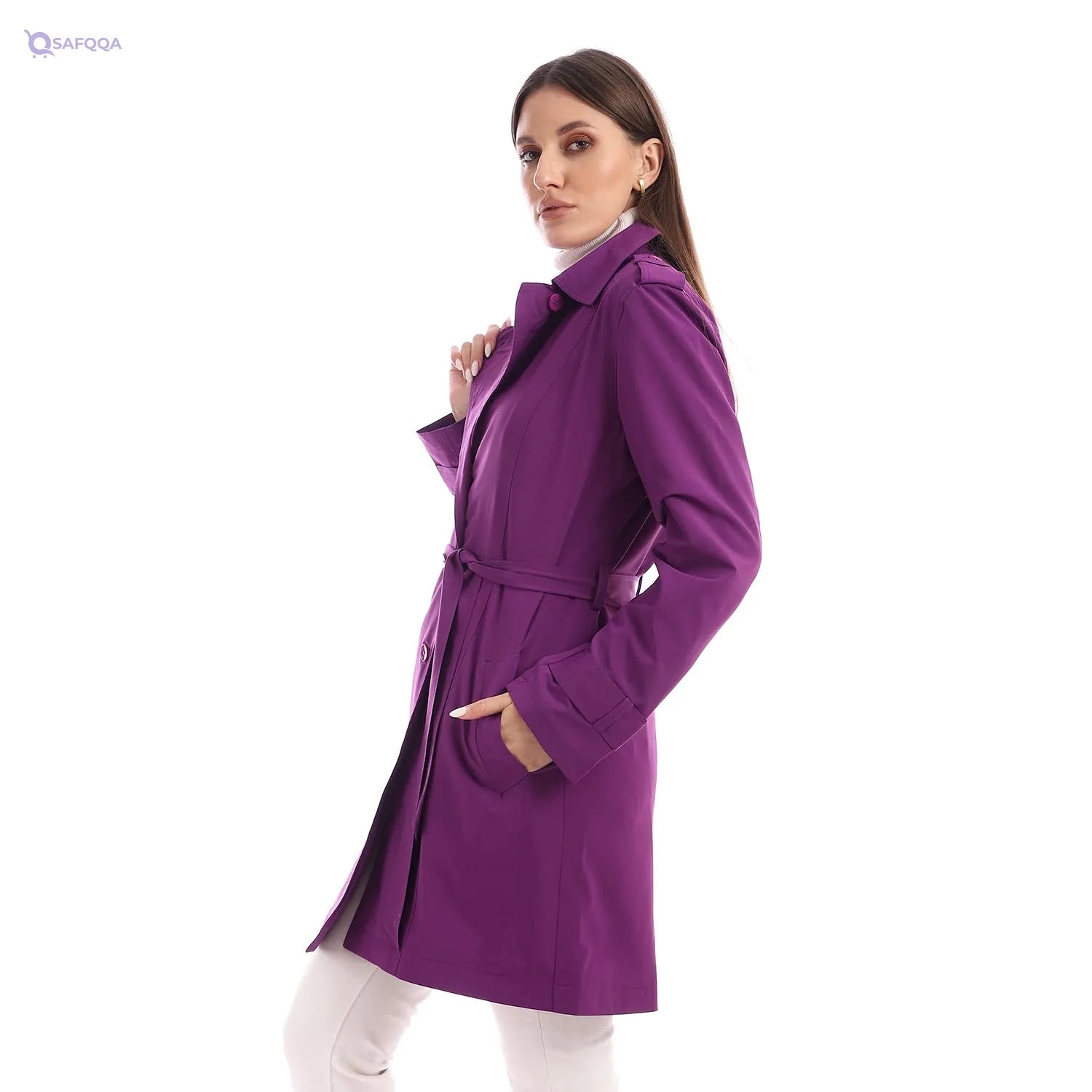 JAMILA Women Solid Lightweight Buttoned Coat - Safqqa