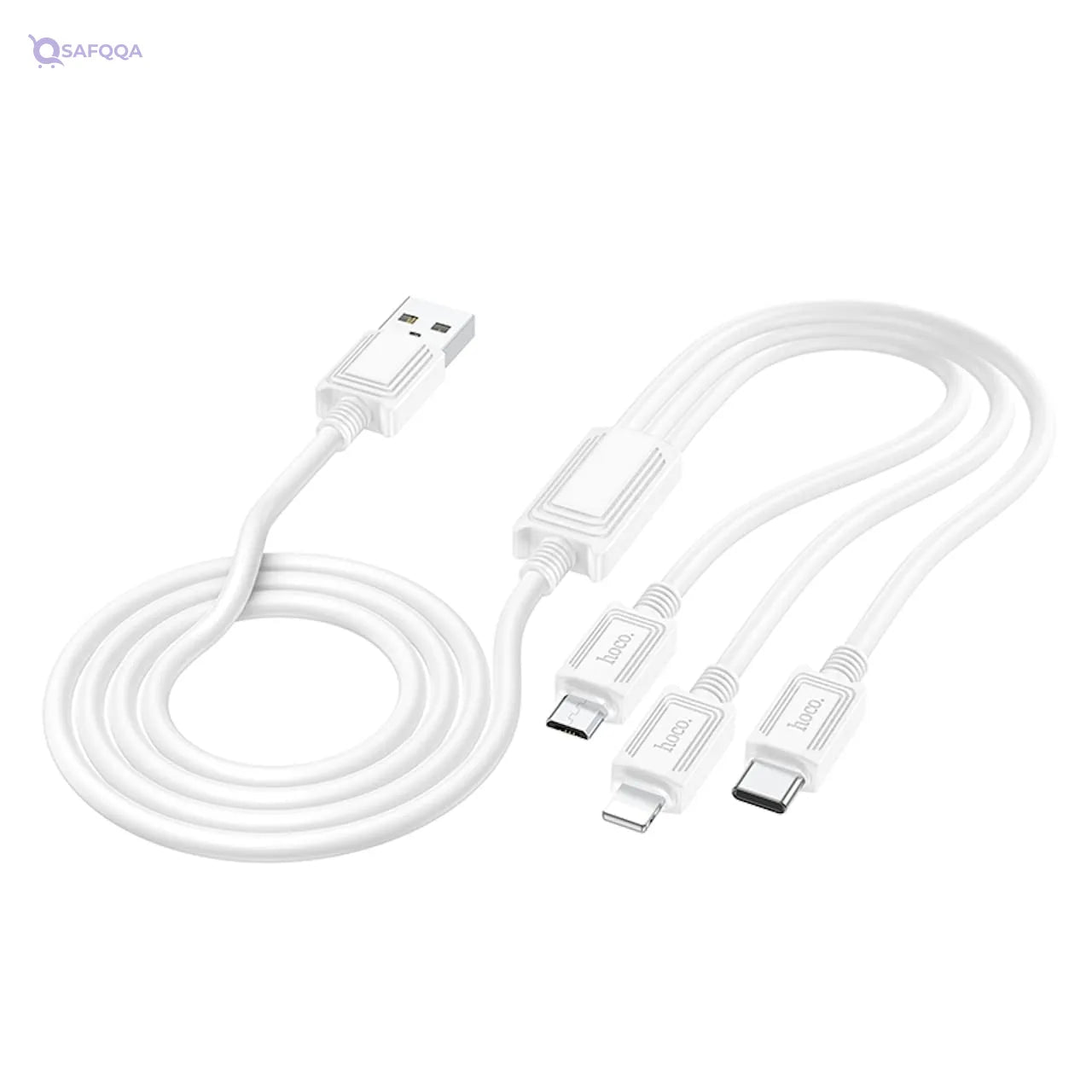 Hoco 3-in-1 Charging Cable Compatible with All Devices - White - 1 Meter - Safqqa