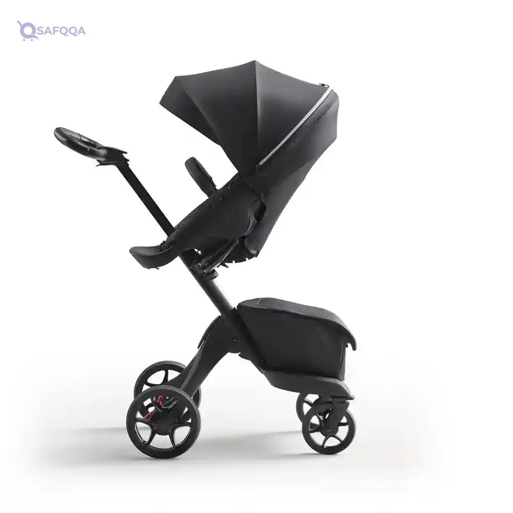 Stokke Luxury Baby Stroller - Adjustable for Both Baby & Parents’ Comfort - Padding, Harness & Reflective Zipper for Added Safety - Folds in One Step - Black - Safqqa
