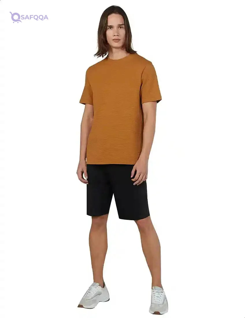 Ribbed Short Sleeves Crew Neck T-shirt for Men - Safqqa Egypt