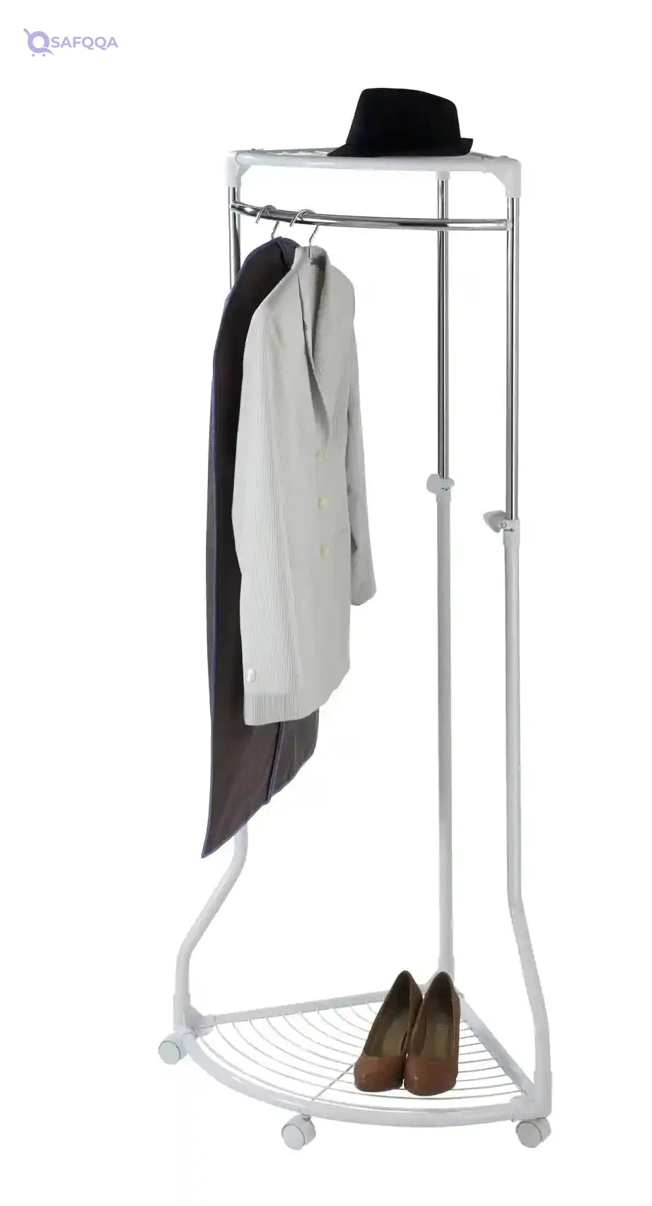 WENKO Coat Rack Freestanding, Clothes Hanger Stand for Entryway, Coat Rack with Shoe Storage, Adjustable Corner Coat Rack, White/Chrome, Holds up to 110lbs, 27.6 x 44-65.4 x 21.7 in - Safqqa