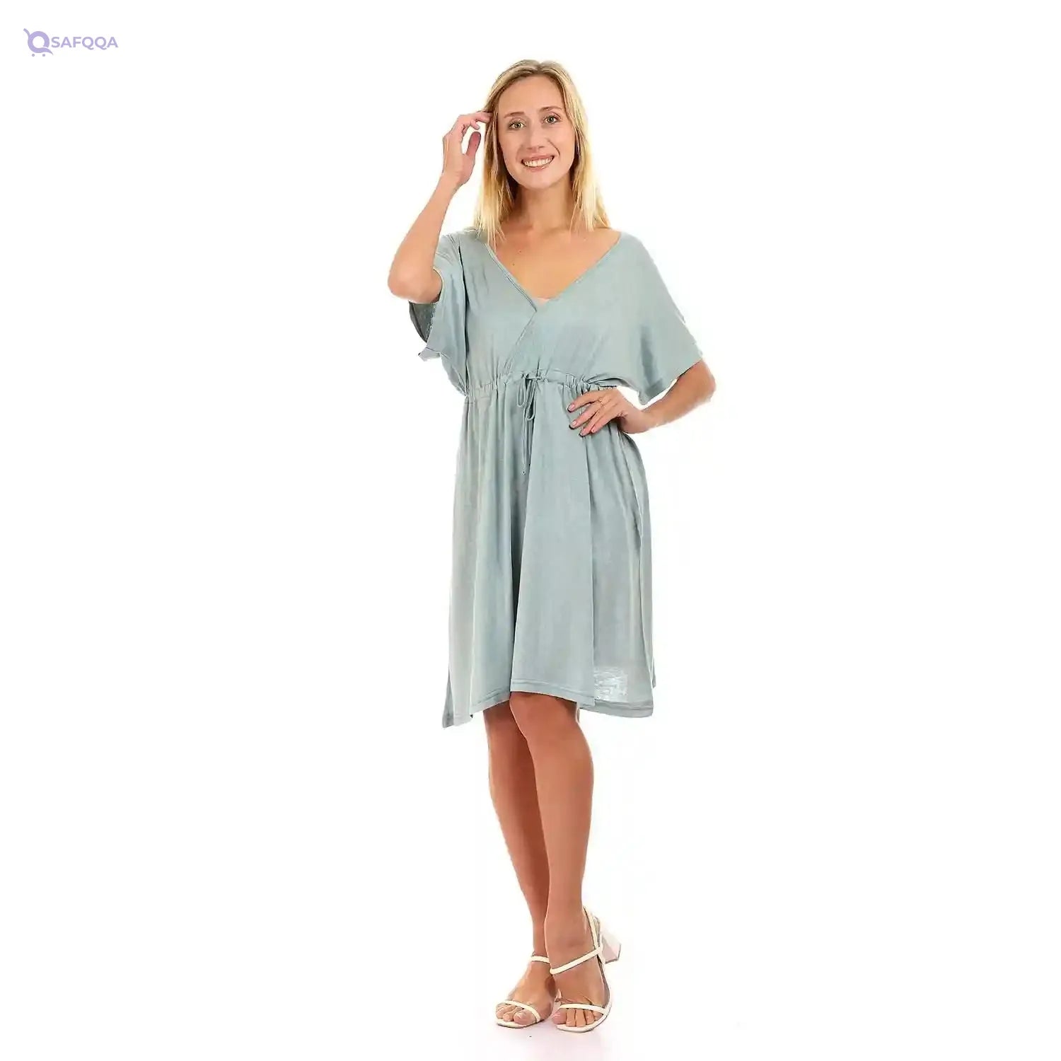 JAMILA Women Deep V neck Dress With Waist Drawstring DRESS - Safqqa Egypt