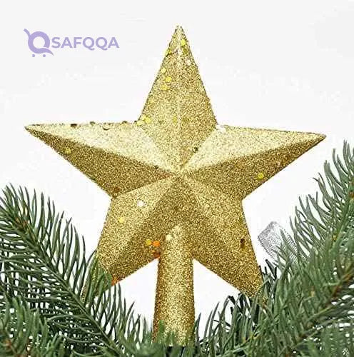 Other 15cm Christmas sticky powder sequins five-pointed gold star Christmas Tree ornaments pendant - Safqqa