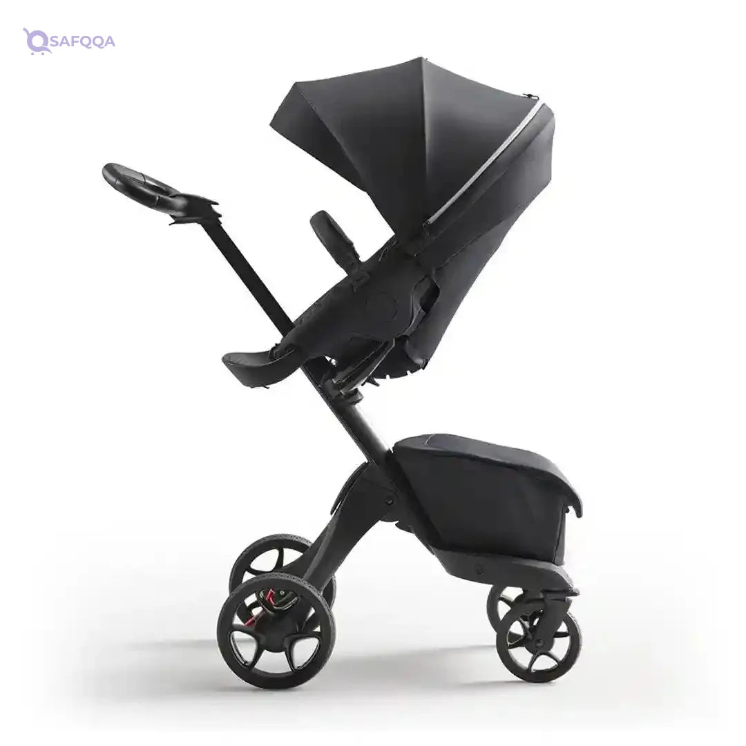 Stokke Luxury Baby Stroller - Adjustable for Both Baby & Parents’ Comfort - Padding, Harness & Reflective Zipper for Added Safety - Folds in One Step - Black - Safqqa