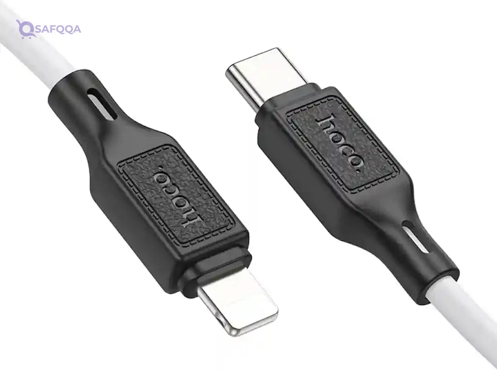 Hoco X90 - Cool PD Silicone Fast Charging And Data Transmittion Cable (20W - 1M), USB-C To Lightning Plug, Compatible With Apple iPhone iPad Airpods - White - Safqqa Egypt