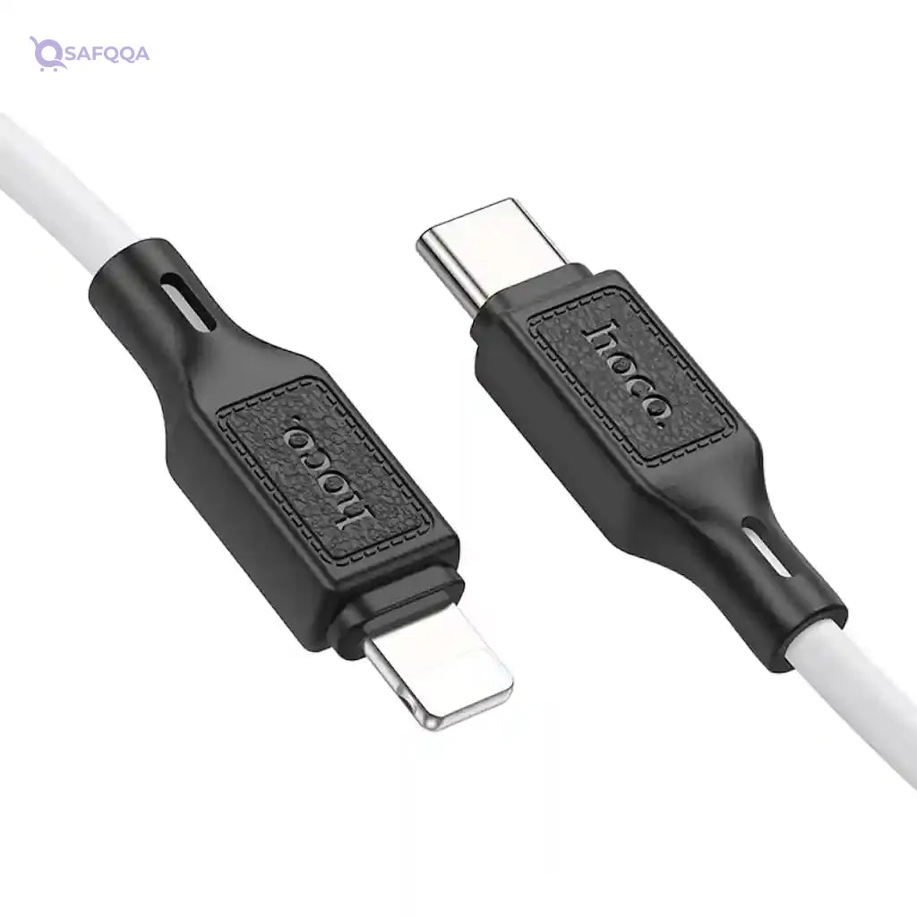 Hoco X90 - Cool PD Silicone Fast Charging And Data Transmittion Cable (20W - 1M), USB-C To Lightning Plug, Compatible With Apple iPhone iPad Airpods - White - Safqqa Egypt