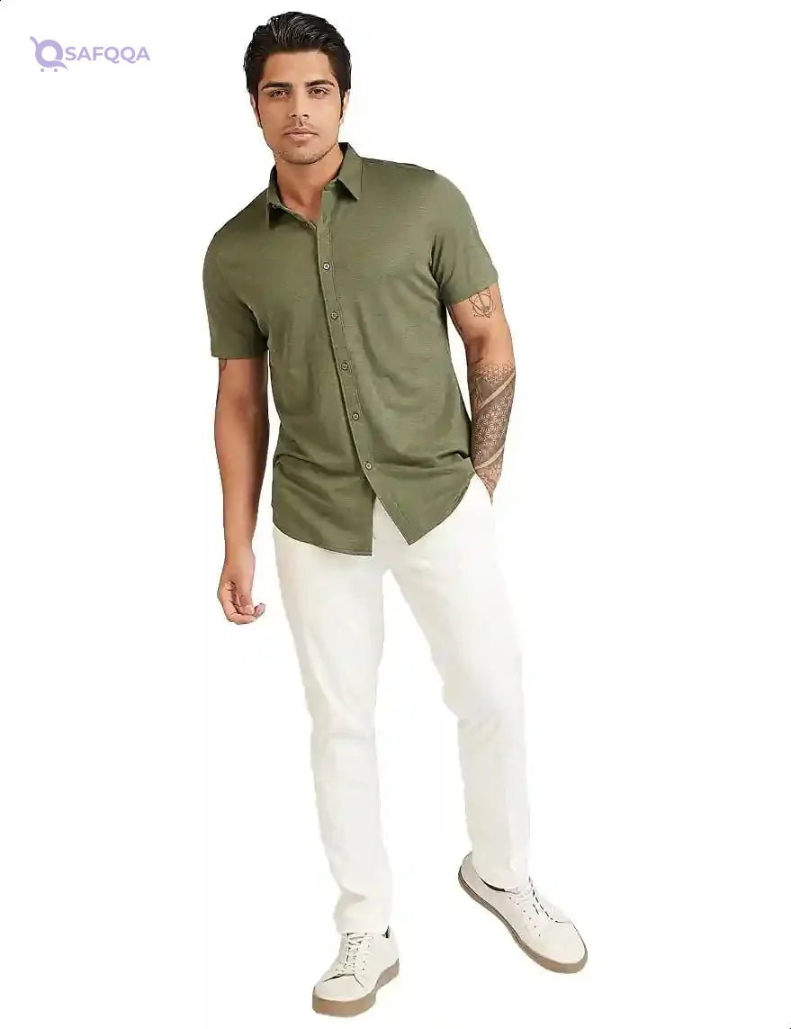 Splash Basic Short Sleeves Solid Regular-Fit Shirt for Men - Safqqa