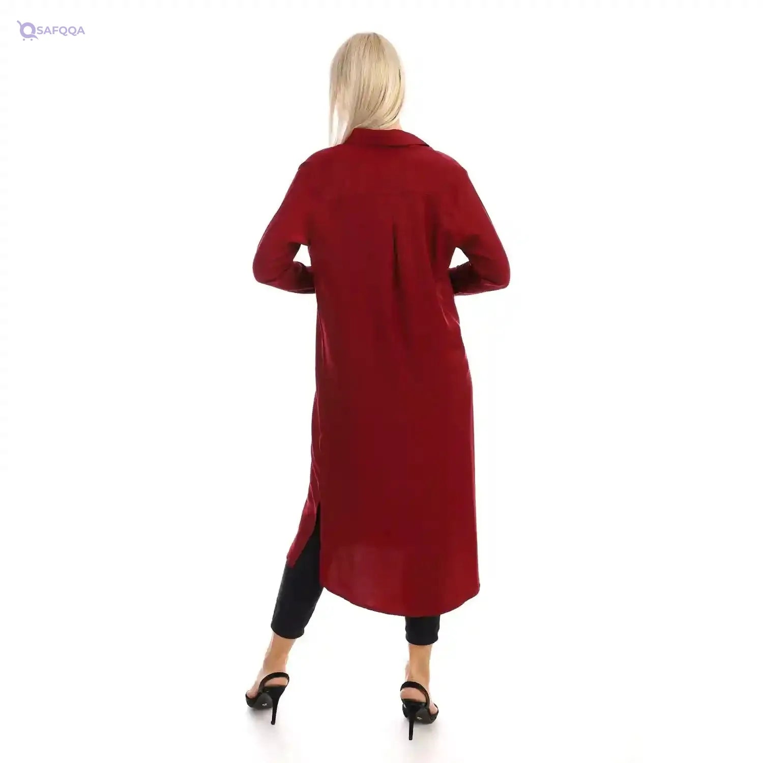 Jamila Women long sleeves soft satin buttoned shirt dress - Safqqa Egypt