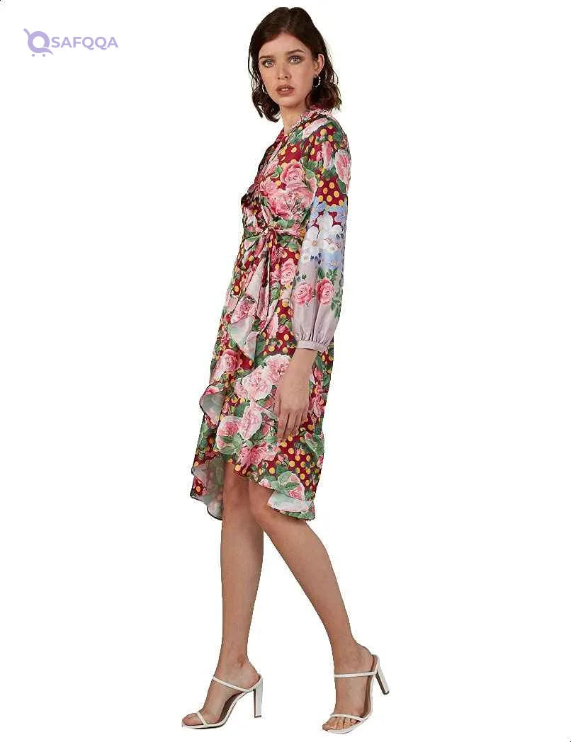 Splash Women’s Floral Pattern Dress – Elegant Casual Style - Safqqa Egypt
