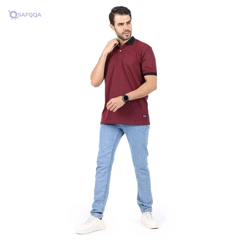 FIRE WOOD Full Print Zig zag Basic Polo For Men,,Soft, breathable fabric for all-day comfort. - Safqqa