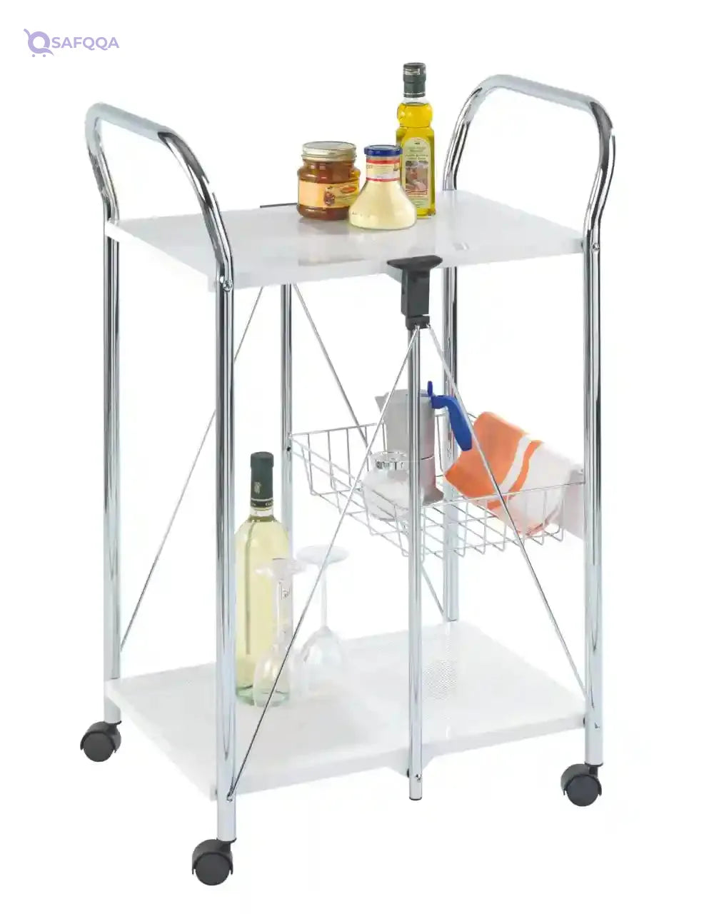 WENKO 3 Tier, Rolling Organizer, Storage Wheels, Metal cart, White - Safqqa