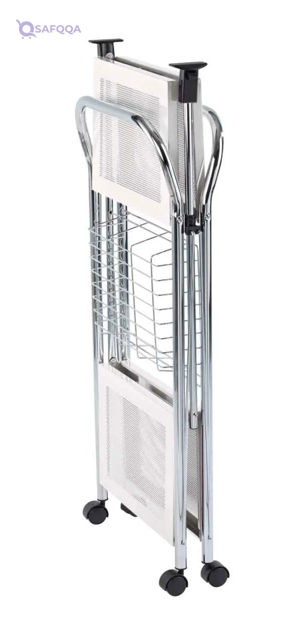 WENKO Sunny Kitchen and Utility Trolley, Powder-Coated Metal, Household and Kitchen Utensil Storage, Portable & Foldable Tray, 56.5x90.5x44cm, White - Safqqa Egypt